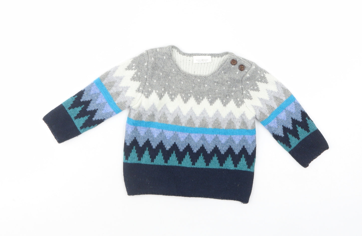 NEXT Baby Multicoloured Geometric Acrylic Pullover Jumper Size 3-6 Months  Button