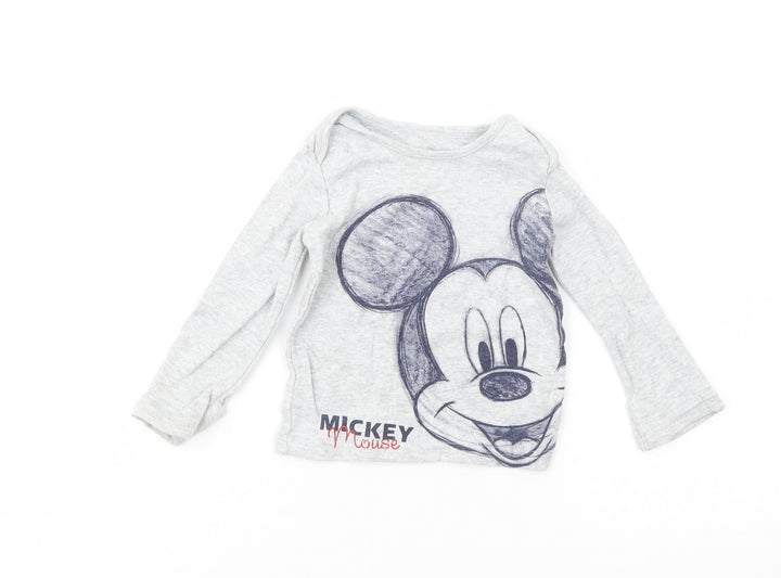 George Baby Grey Cotton Pullover T-Shirt Size 6-9 Months Crew Neck Pullover - Mickey Mouse
