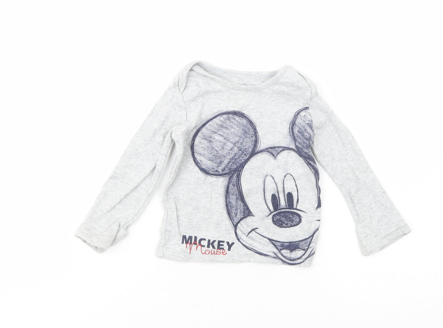 George Baby Grey  Cotton Pullover T-Shirt Size 6-9 Months Crew Neck Pullover - Mickey Mouse