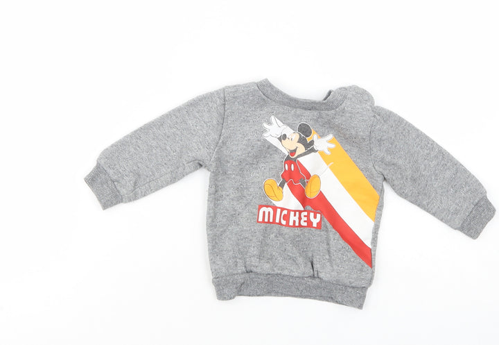 Primark Baby Grey  Polyester Pullover Jumper Size 6-9 Months  Snap - Mickey Mouse