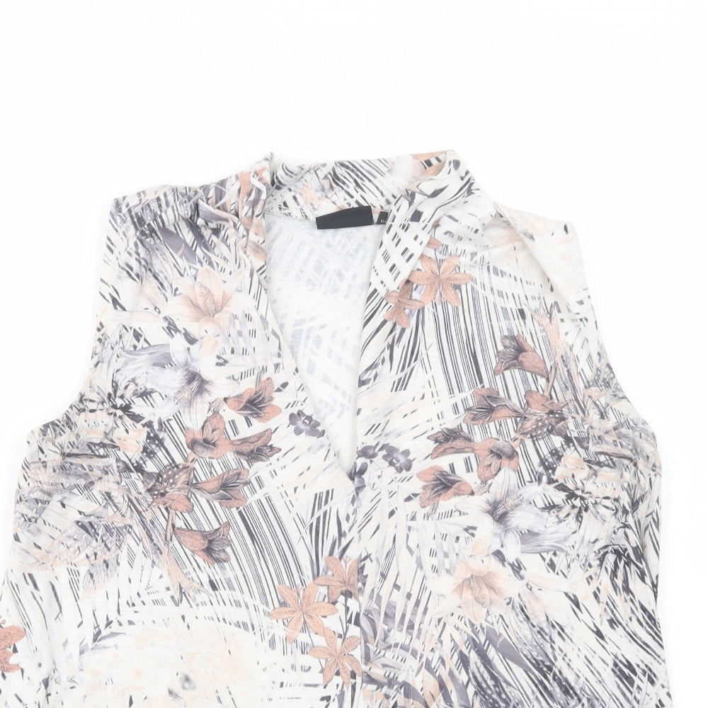 NEXT Womens Ivory Floral Polyester Basic Blouse Size 6 V-Neck