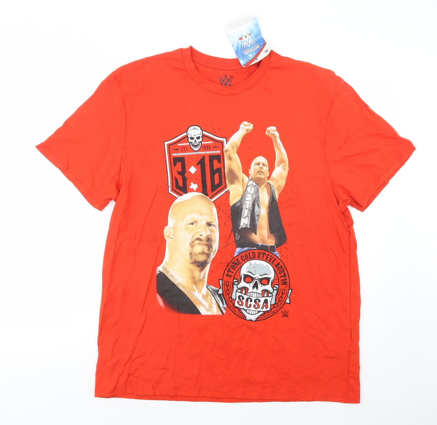 Primark Mens Red  Cotton  T-Shirt Size 2XL Crew Neck  - WWE
