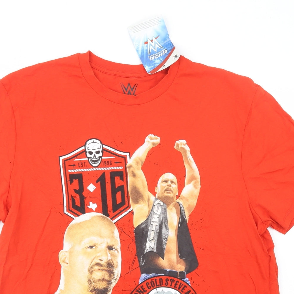 Primark Mens Red  Cotton  T-Shirt Size 2XL Crew Neck  - WWE