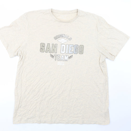 Primark Mens Beige  Cotton  T-Shirt Size 3XL Crew Neck  - San Diego