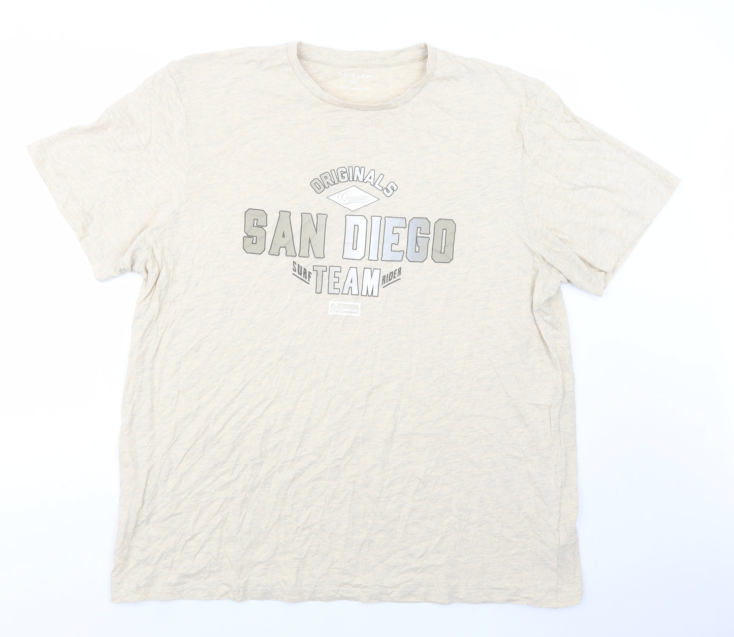 Primark Mens Beige  Cotton  T-Shirt Size 3XL Crew Neck  - San Diego
