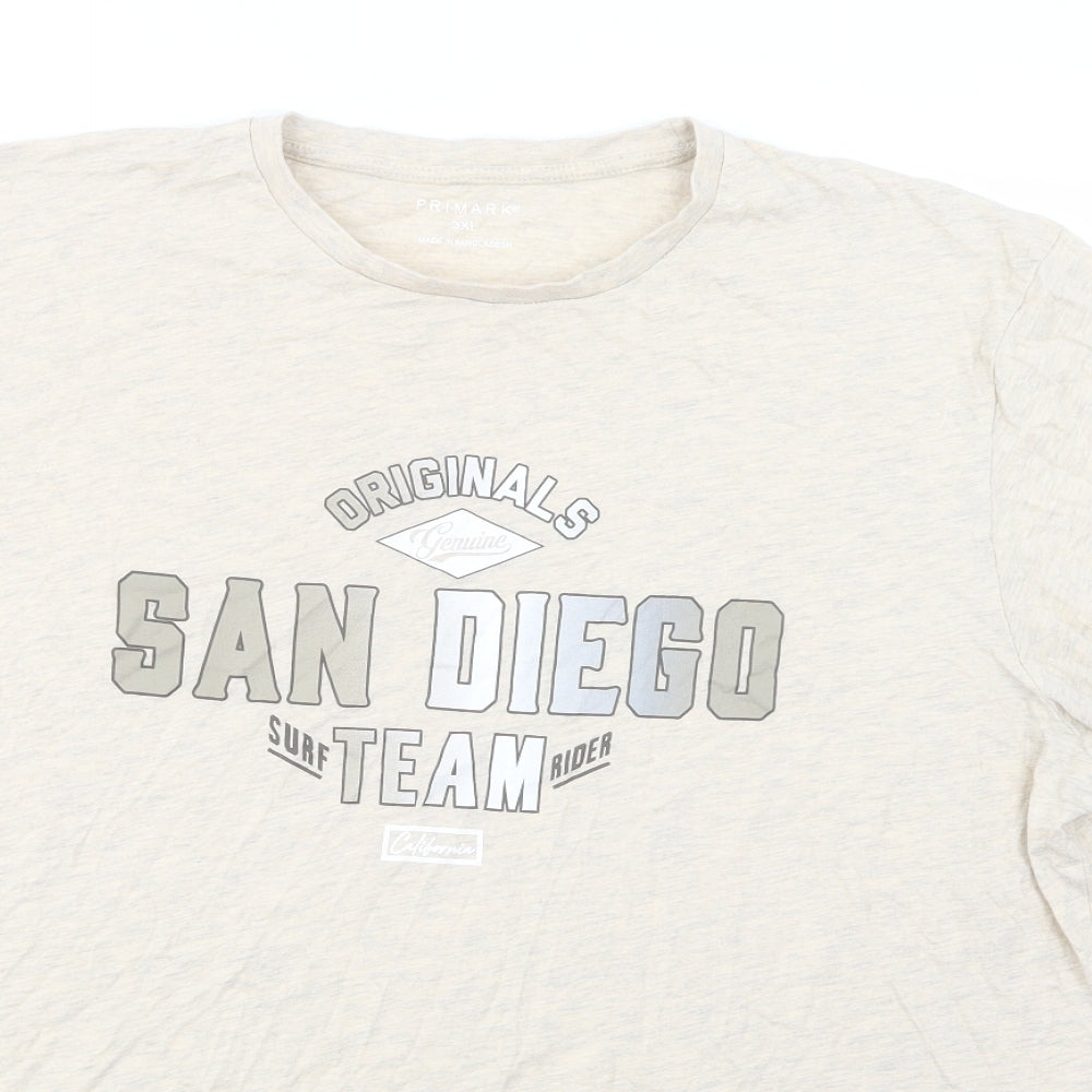 Primark Mens Beige  Cotton  T-Shirt Size 3XL Crew Neck  - San Diego