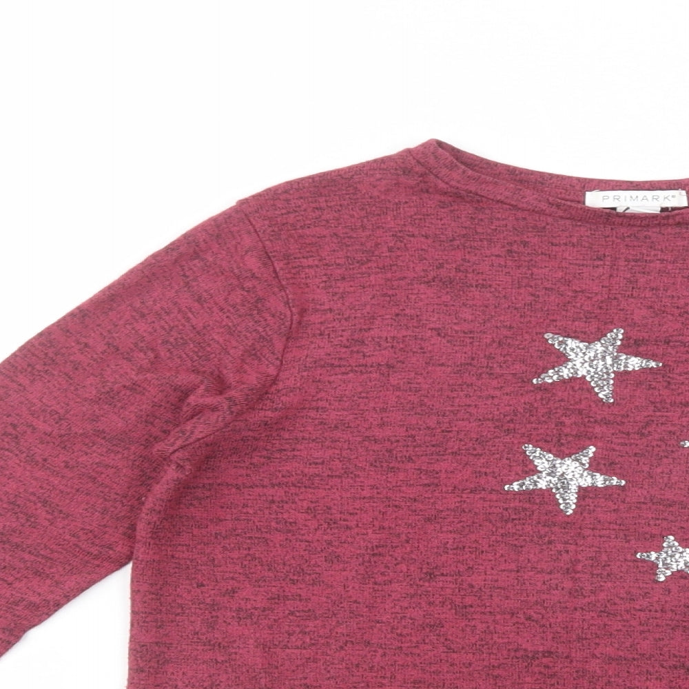 Primark Girls Purple  Viscose Basic Blouse Size 10-11 Years Crew Neck Pullover - Stars