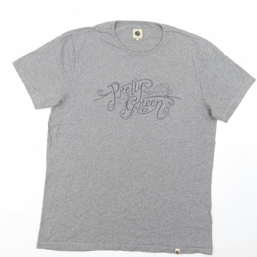 Pretty Green Mens Grey  Cotton  T-Shirt Size L Crew Neck