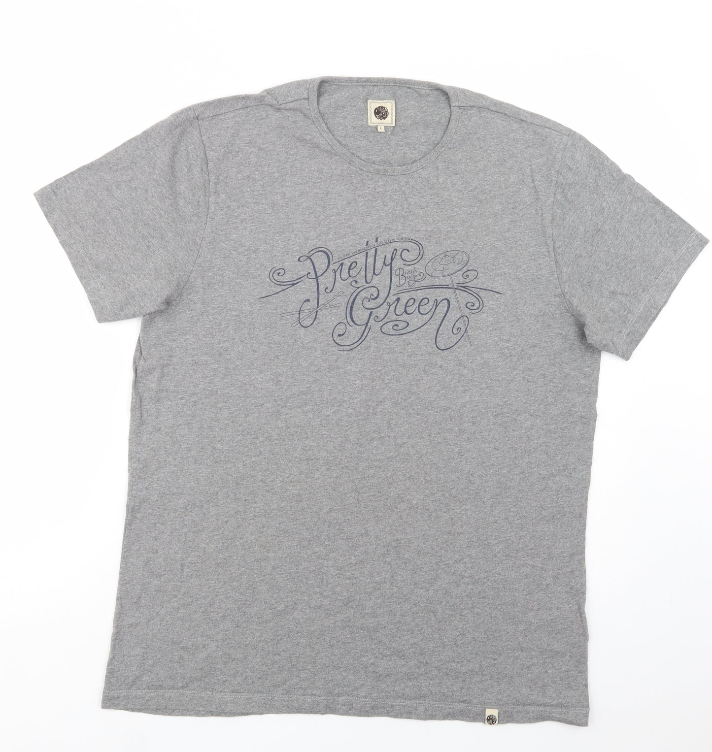 Pretty Green Mens Grey  Cotton  T-Shirt Size L Crew Neck