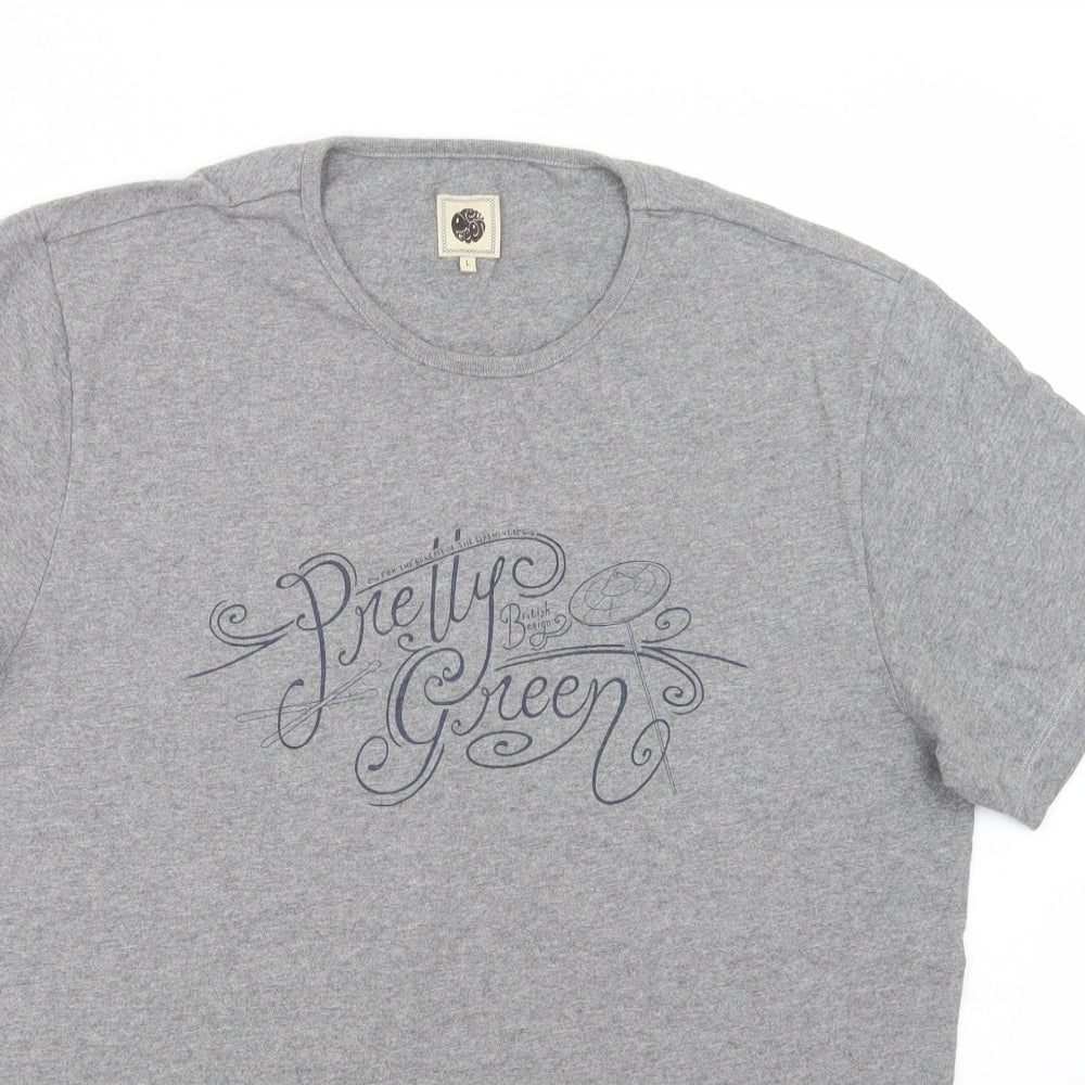 Pretty Green Mens Grey  Cotton  T-Shirt Size L Crew Neck