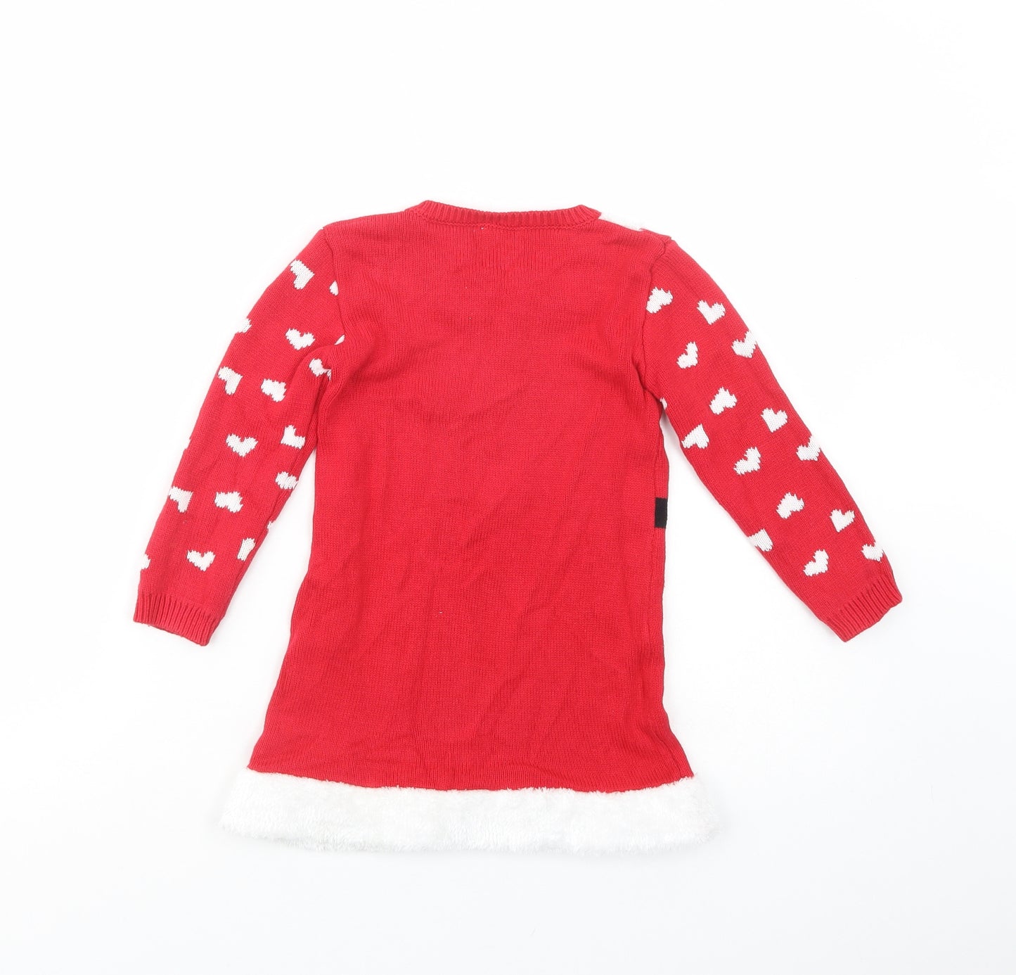 George Girls Red Geometric Cotton Jumper Dress  Size 3-4 Years  Crew Neck Pullover - Christmas Dress