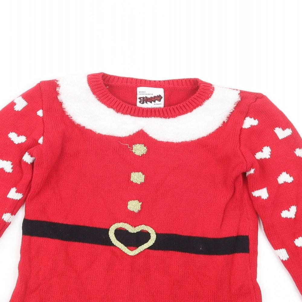 George Girls Red Geometric Cotton Jumper Dress  Size 3-4 Years  Crew Neck Pullover - Christmas Dress