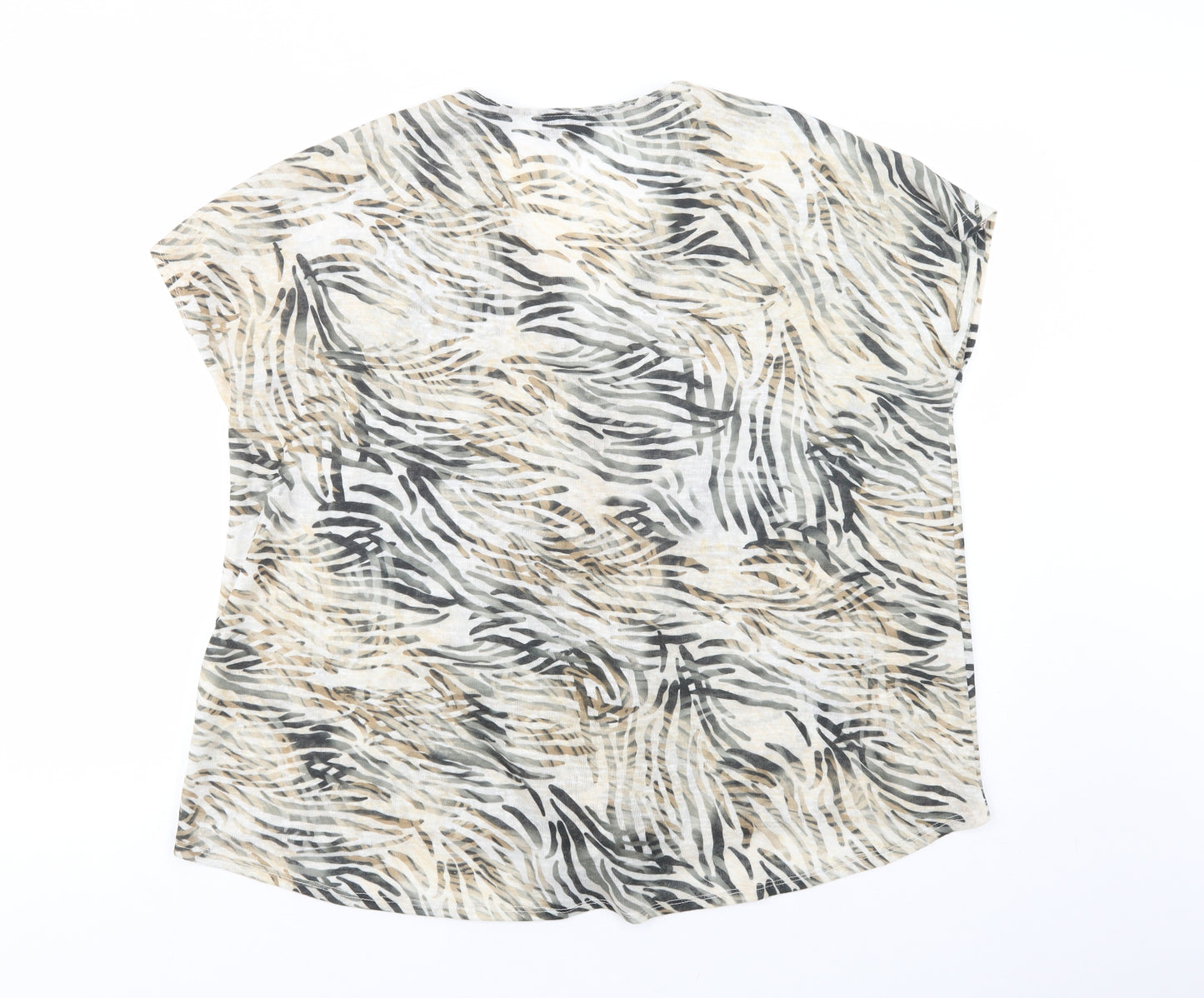 Wallis Womens Beige Animal Print Polyester Basic Button-Up Size XL V-Neck