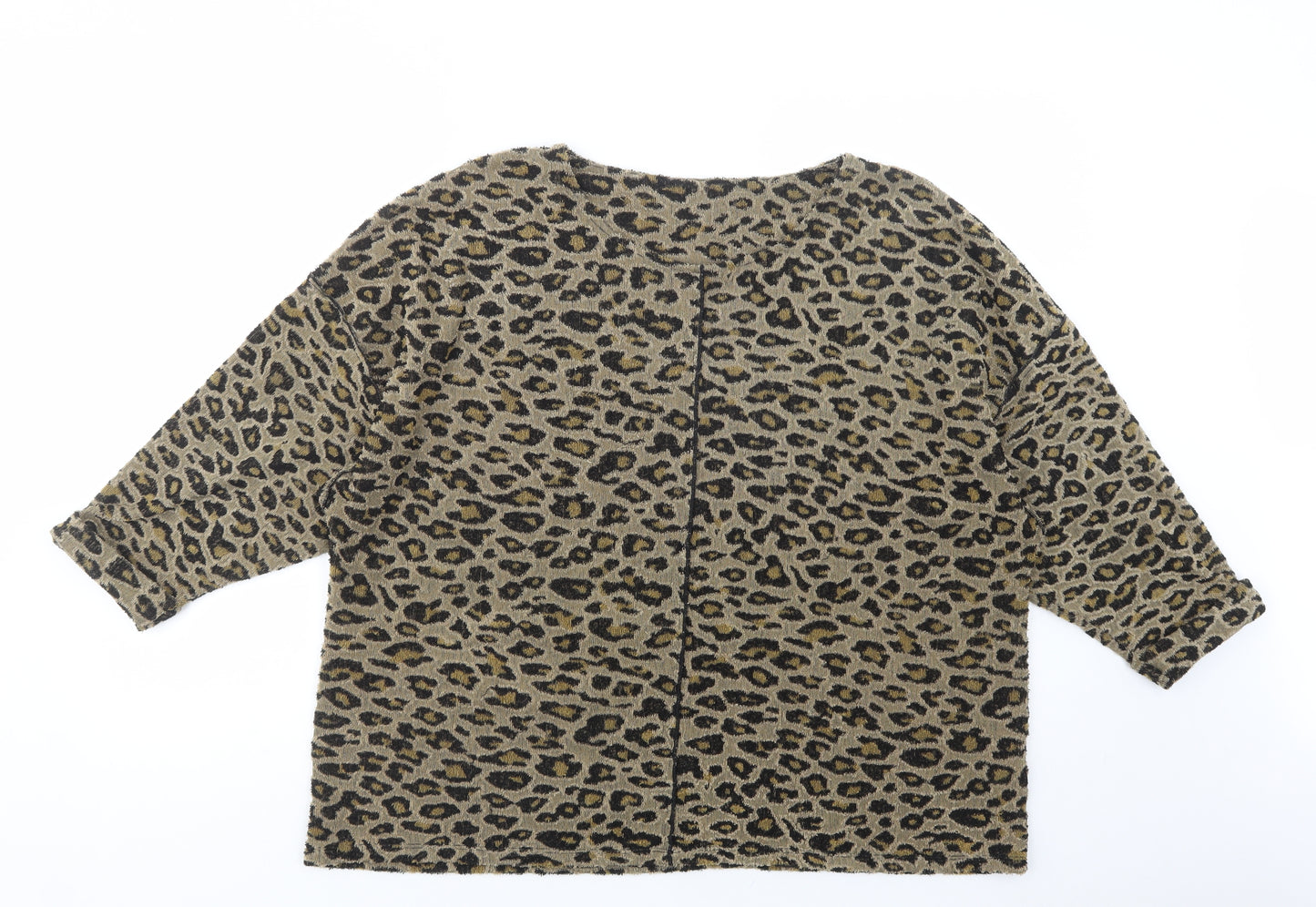 Marks and Spencer Womens Brown Animal Print Polyester Basic Blouse Size 20 Boat Neck