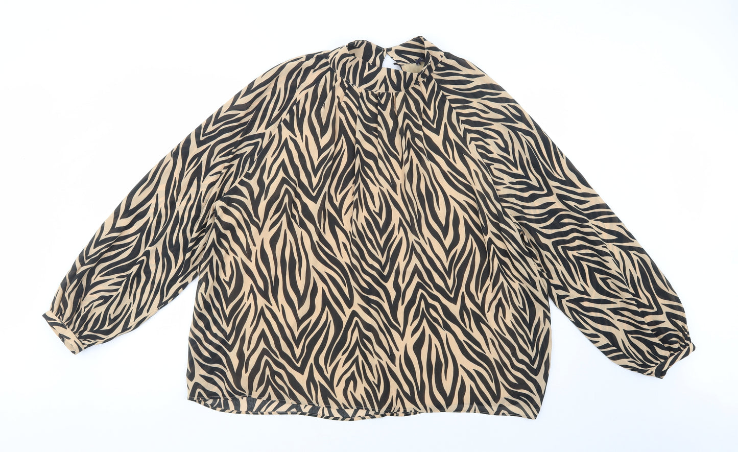 Marks and Spencer Womens Beige Animal Print Polyester Basic Blouse Size 20 Mock Neck
