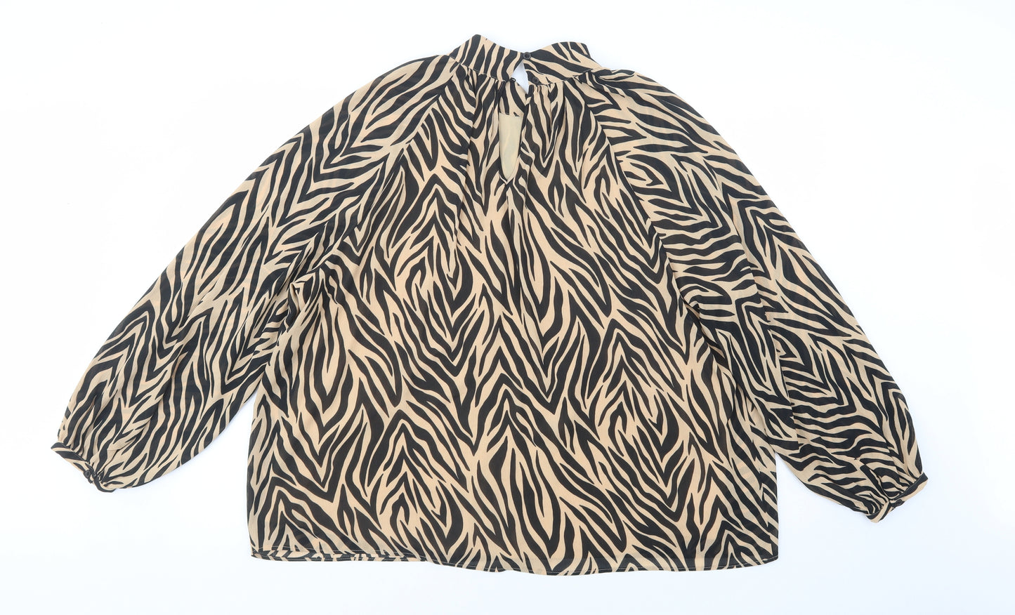 Marks and Spencer Womens Beige Animal Print Polyester Basic Blouse Size 20 Mock Neck