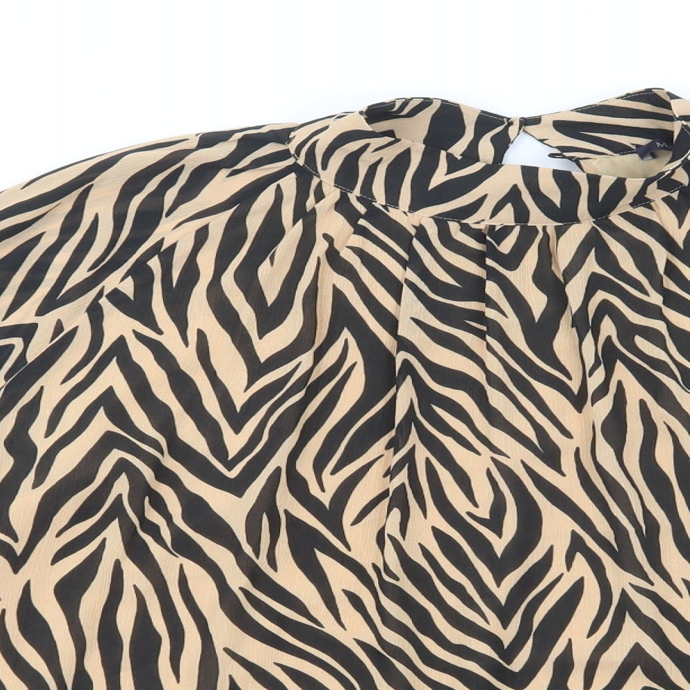 Marks and Spencer Womens Beige Animal Print Polyester Basic Blouse Size 20 Mock Neck