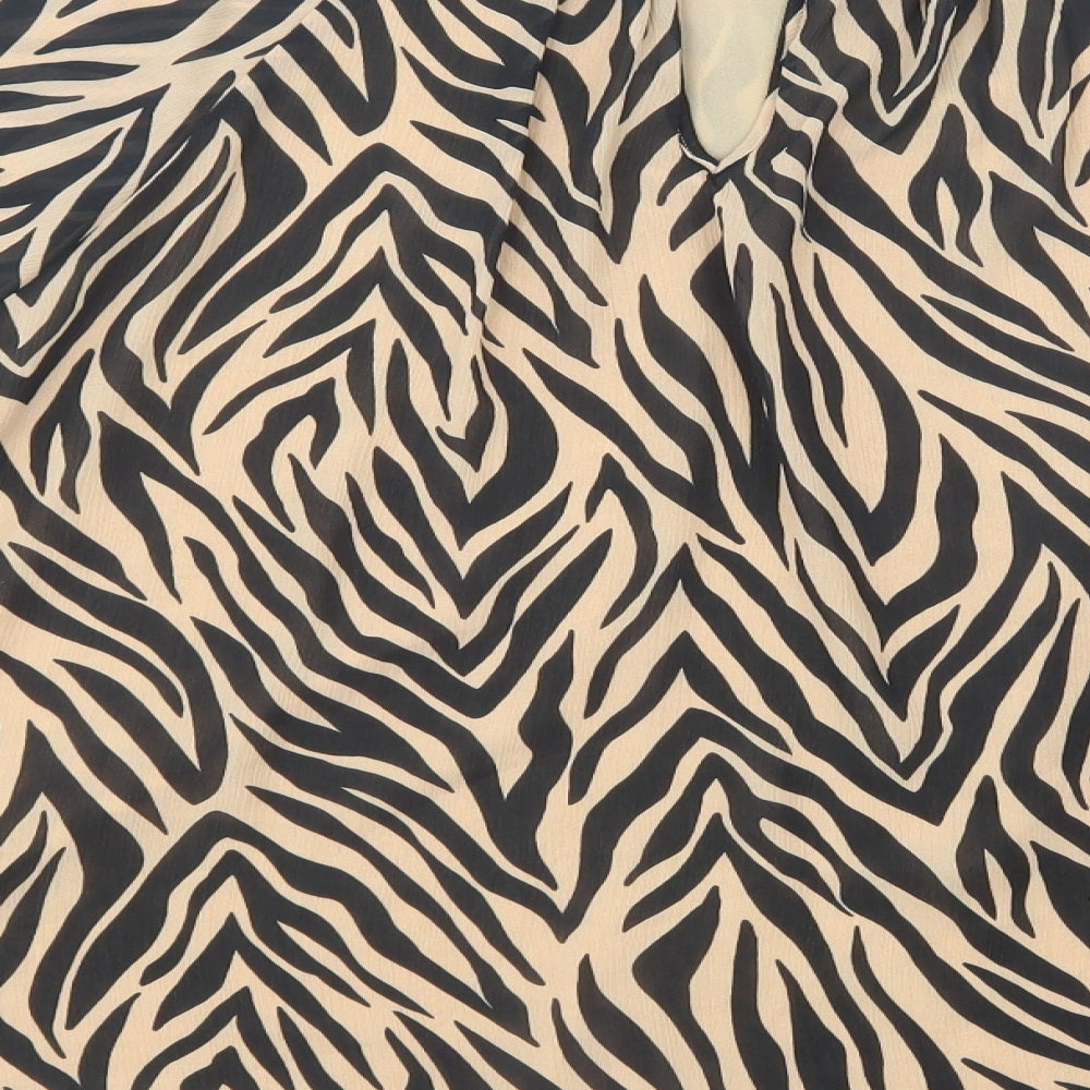 Marks and Spencer Womens Beige Animal Print Polyester Basic Blouse Size 20 Mock Neck