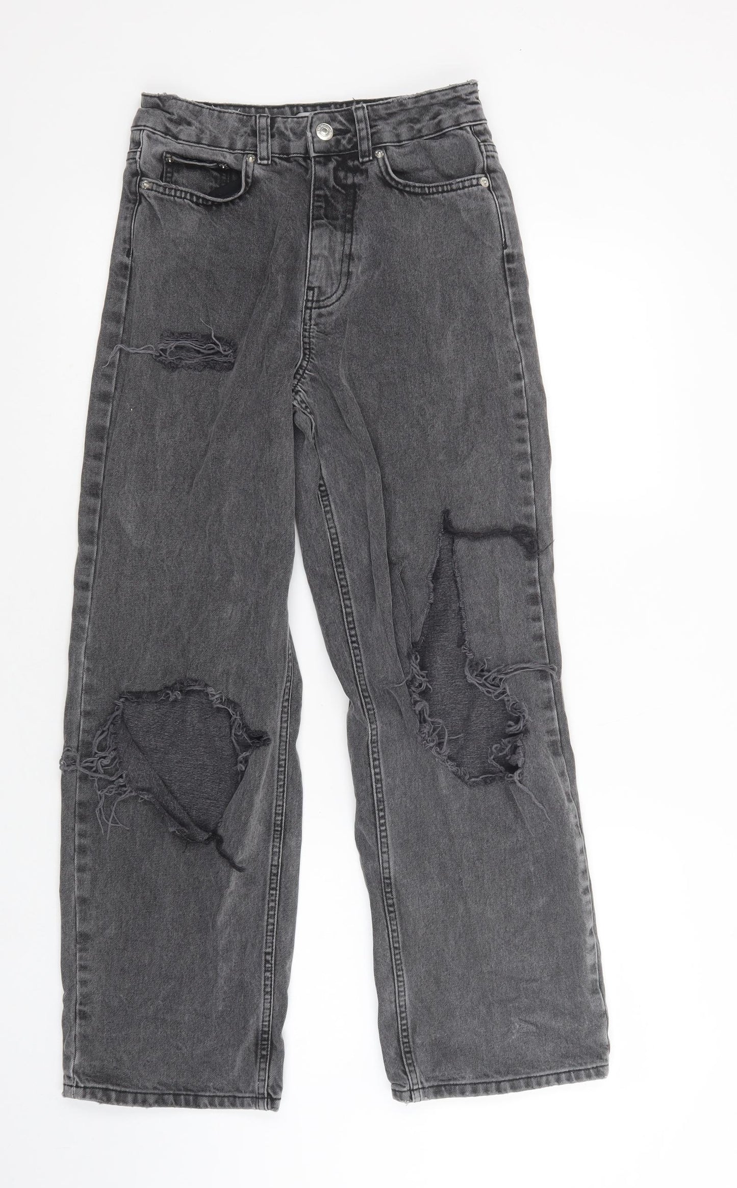 New Look Girls Grey  Cotton Wide-Leg Jeans Size 12 Years  Regular Button