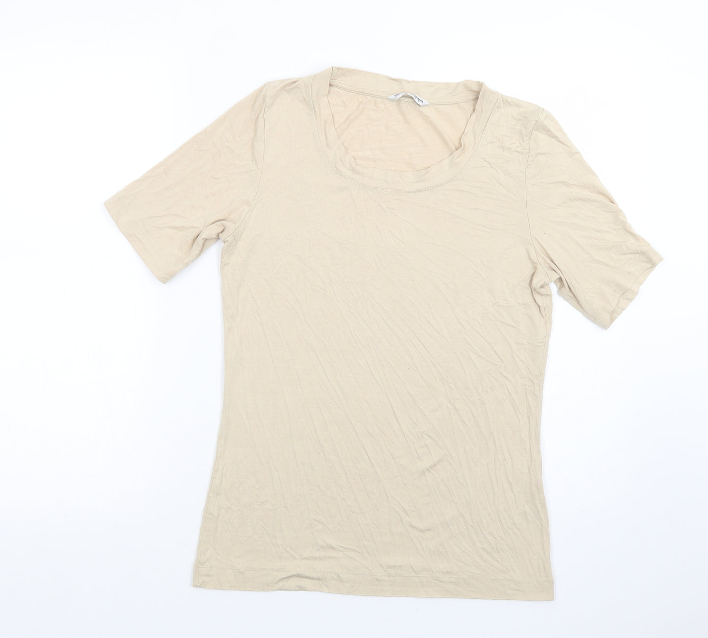 Marks and Spencer Womens Beige  Viscose Basic T-Shirt Size 12 Scoop Neck