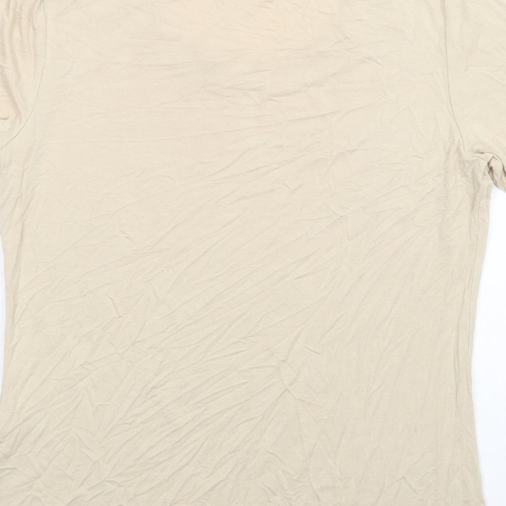 Marks and Spencer Womens Beige  Viscose Basic T-Shirt Size 12 Scoop Neck