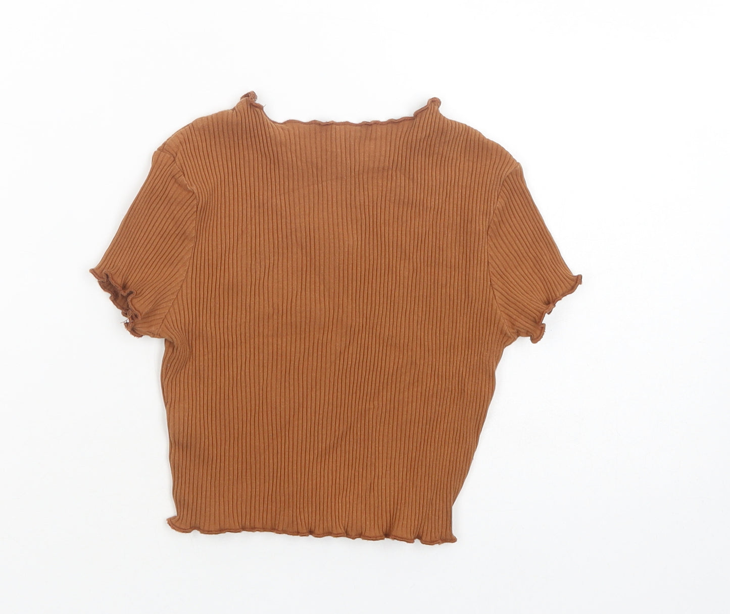 SheIn Girls Brown  Cotton Basic T-Shirt Size 11-12 Years Mock Neck Pullover - Toadstool