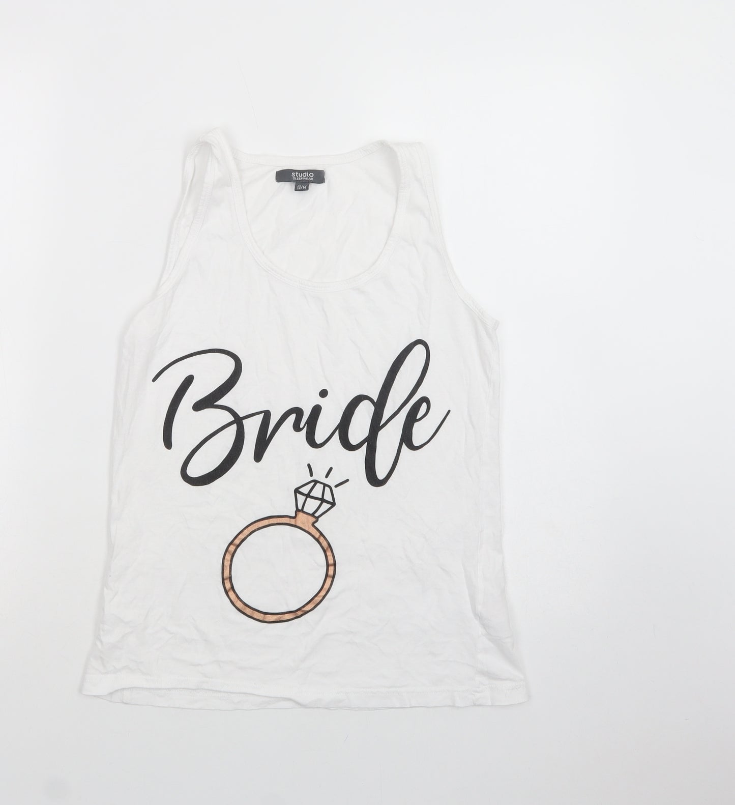 Studio Womens White  Cotton Basic Tank Size 12 Scoop Neck - Bride