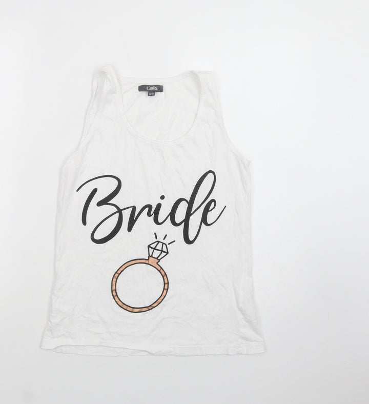 Studio Womens White Cotton Basic Tank Size 12 Scoop Neck - Bride