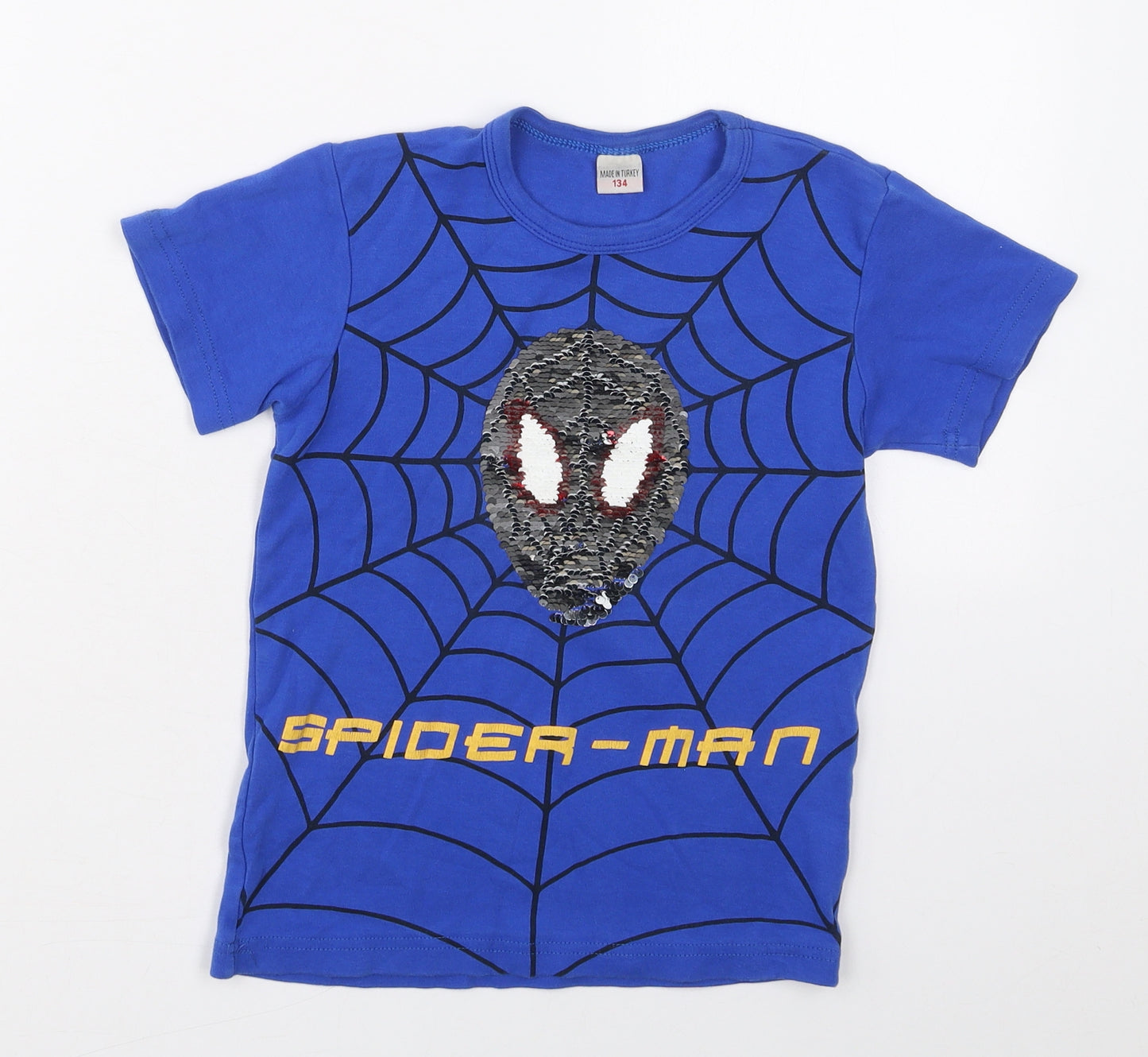 Preworn Boys Blue  Cotton Basic T-Shirt Size 9 Years Crew Neck Pullover - Spiderman