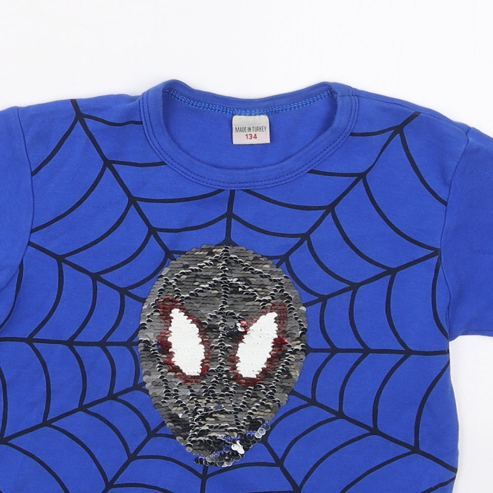 Preworn Boys Blue  Cotton Basic T-Shirt Size 9 Years Crew Neck Pullover - Spiderman