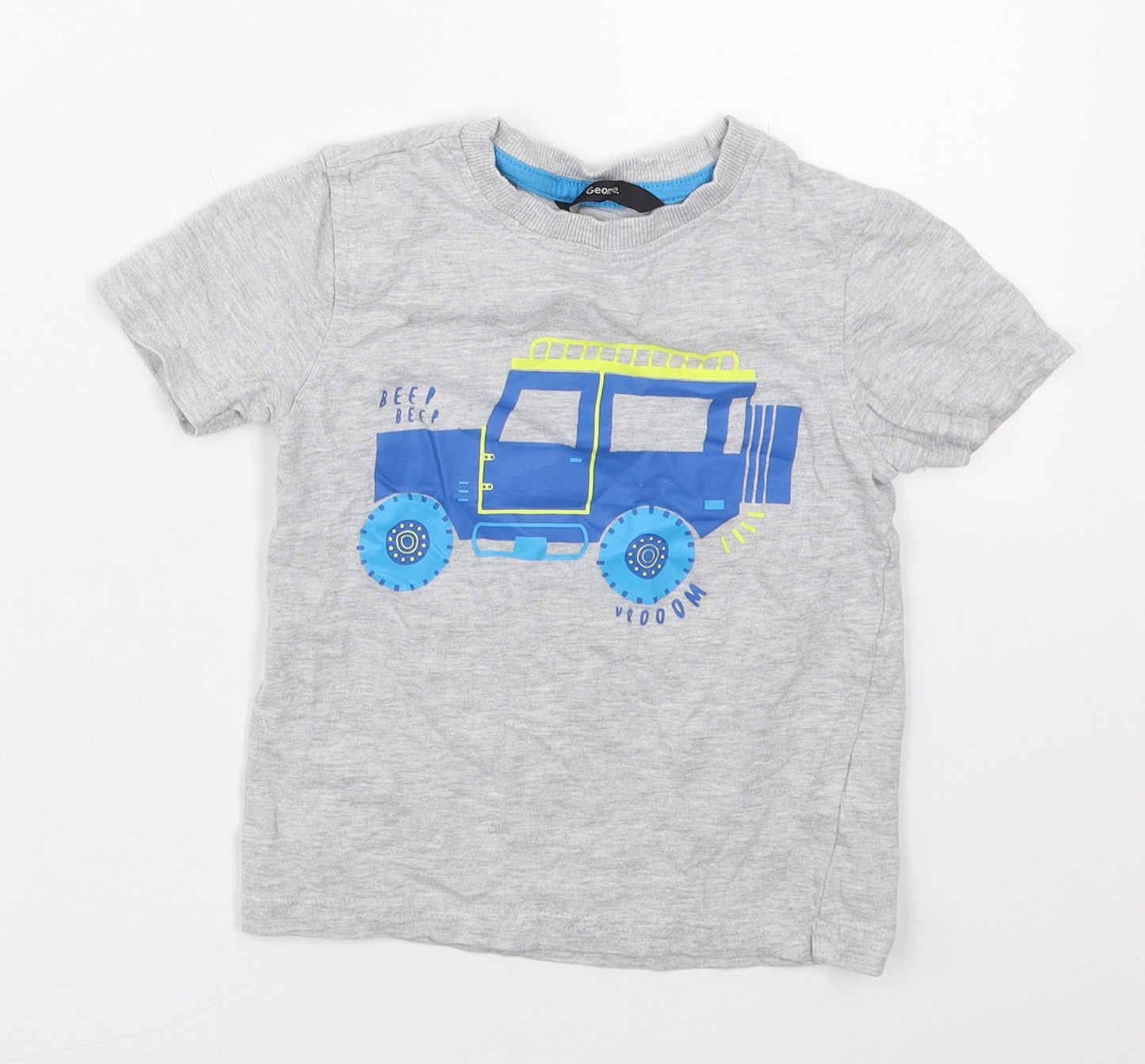 George Boys Grey  Polyester Basic T-Shirt Size 3-4 Years Crew Neck Pullover - Truck