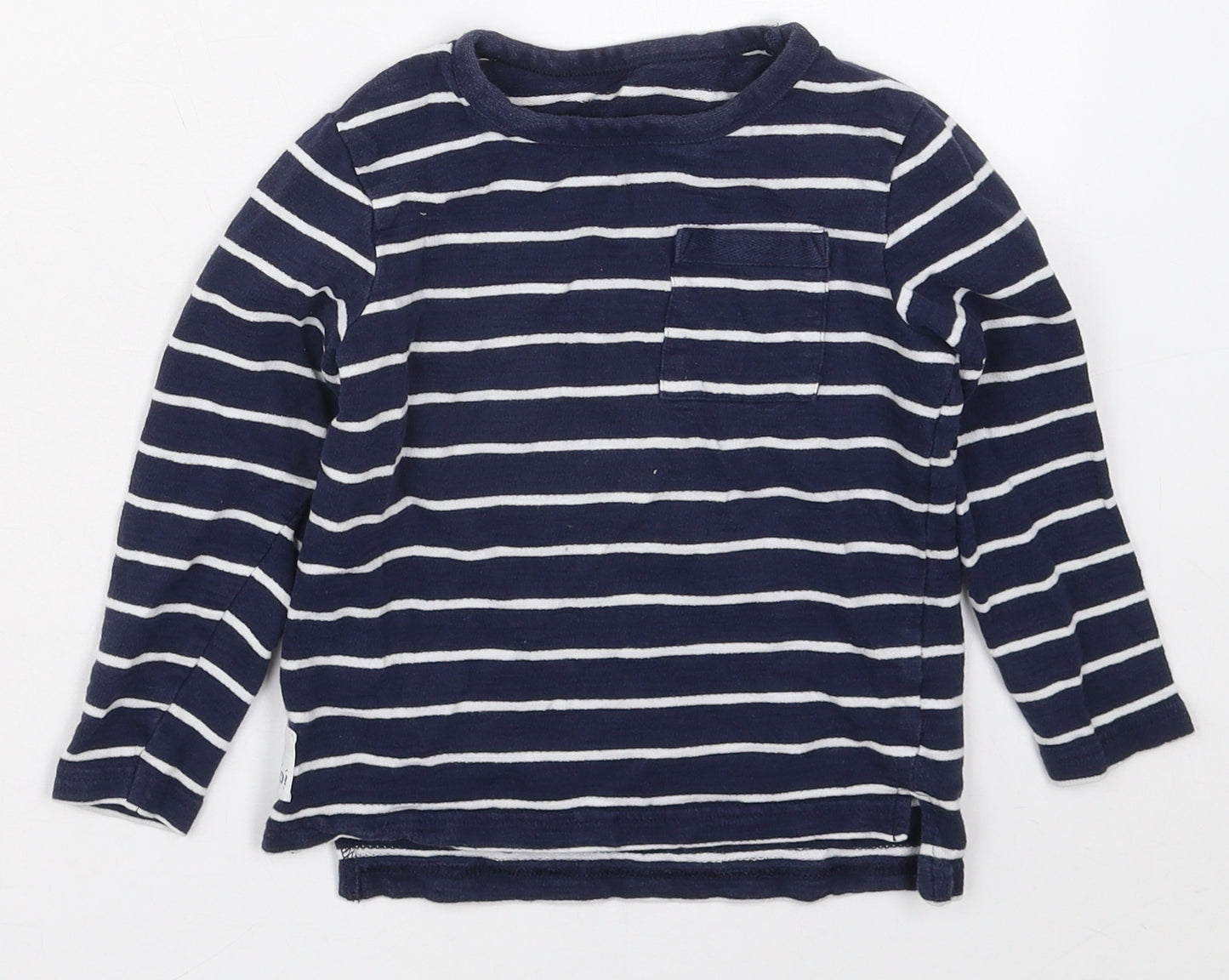 Dunnes Boys Blue Striped Cotton Basic T-Shirt Size 3-4 Years Crew Neck Pullover