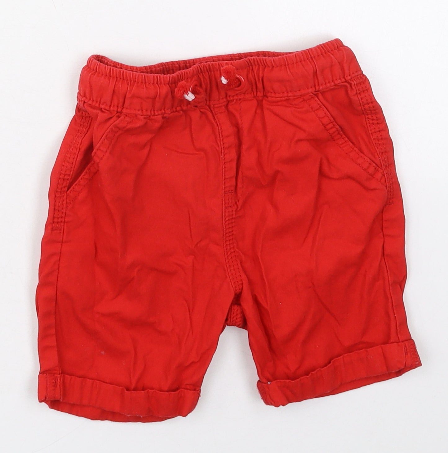 George Boys Red  Cotton Cargo Shorts Size 2-3 Years  Regular Drawstring