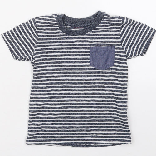 Primark Boys Blue Striped Cotton Basic T-Shirt Size 2-3 Years Crew Neck Pullover