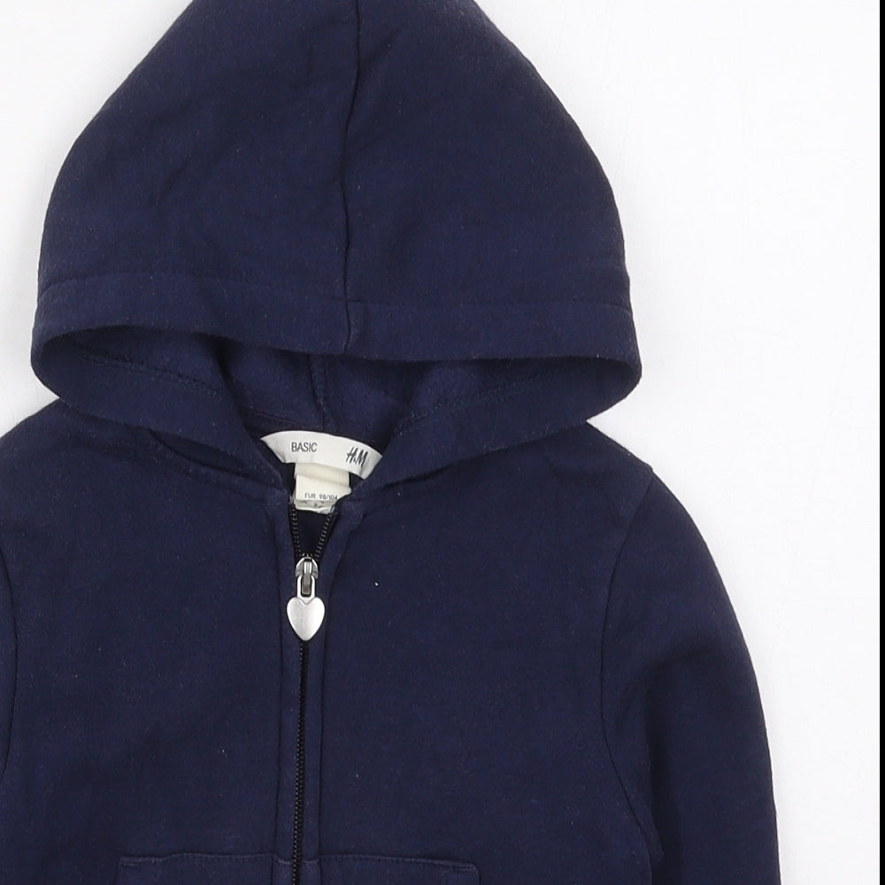H&M Girls Blue  Cotton Full Zip Hoodie Size 2-3 Years  Zip