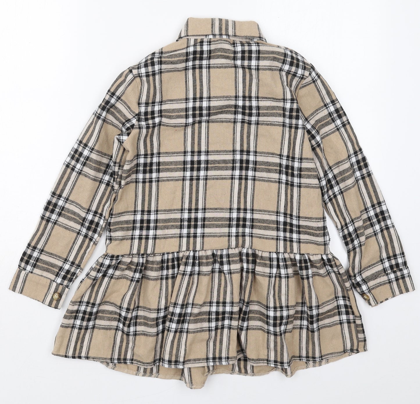 Preworn Girls Beige Check Cotton Basic Button-Up Size 10 Years Collared Button