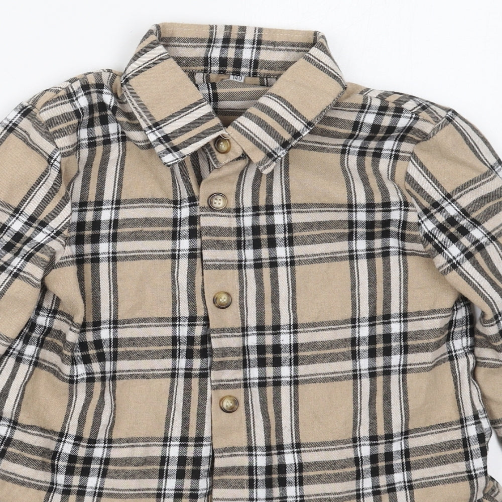 Preworn Girls Beige Check Cotton Basic Button-Up Size 10 Years Collared Button