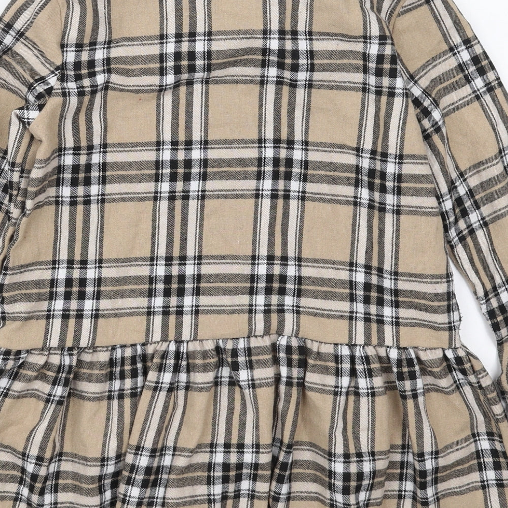 Preworn Girls Beige Check Cotton Basic Button-Up Size 10 Years Collared Button