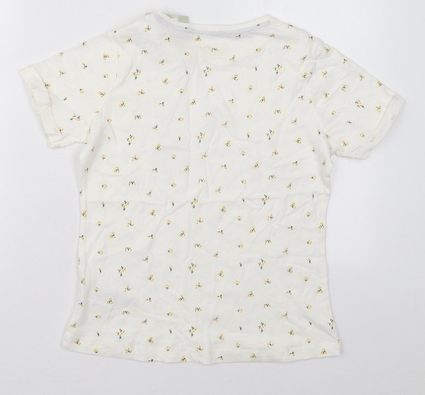 Primark Girls White Floral Cotton Basic T-Shirt Size 11-12 Years Crew Neck Pullover - More Joy