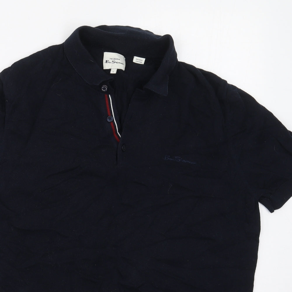 Ben Sherman Mens Blue  Cotton  Polo Size L Collared Pullover