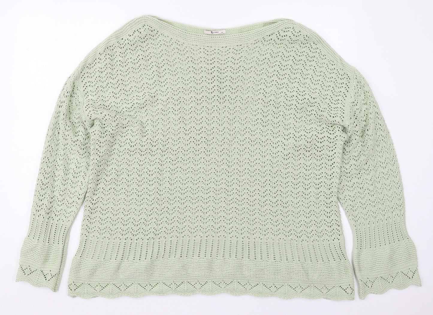 TU Womens Green Boat Neck  Cotton Pullover Jumper Size 24
