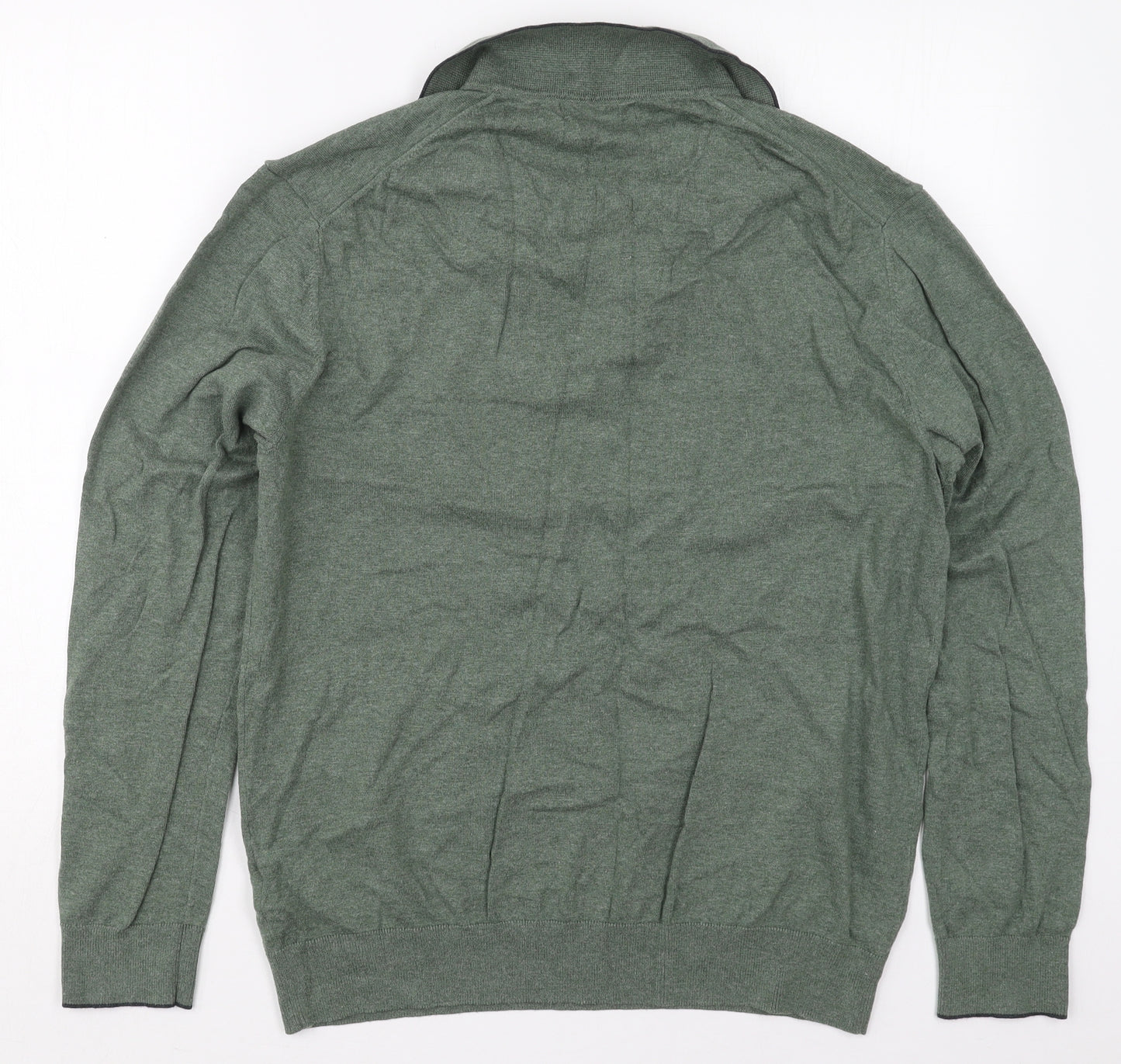Marks and Spencer Mens Green Collared  Cotton Pullover Jumper Size L