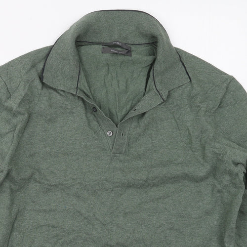 Marks and Spencer Mens Green Collared  Cotton Pullover Jumper Size L