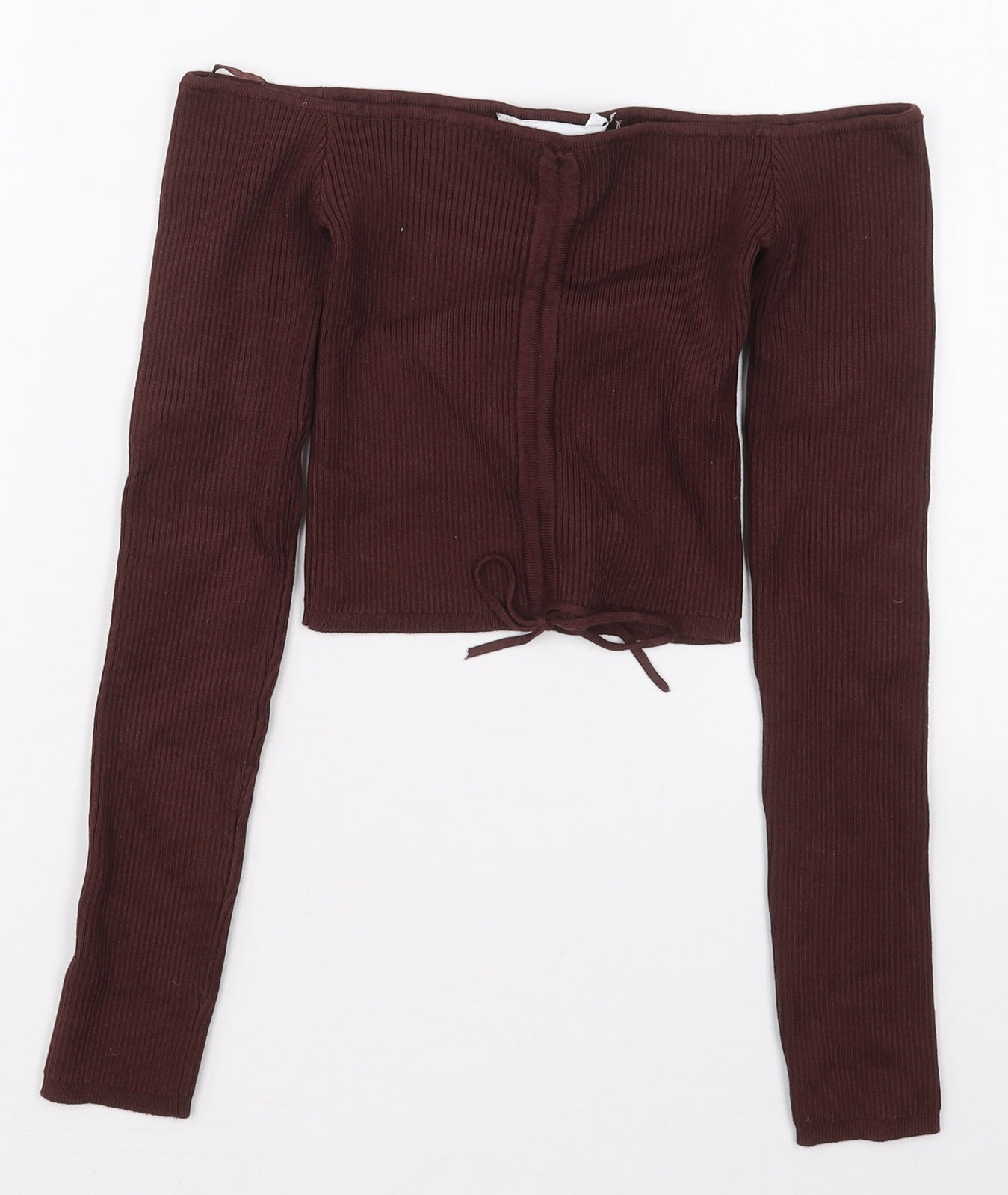 Zara Womens Brown  Viscose Cropped T-Shirt Size S Off the Shoulder