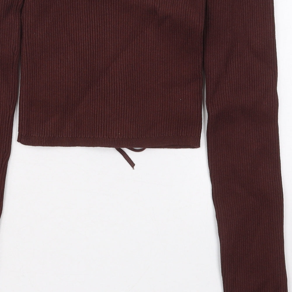 Zara Womens Brown  Viscose Cropped T-Shirt Size S Off the Shoulder
