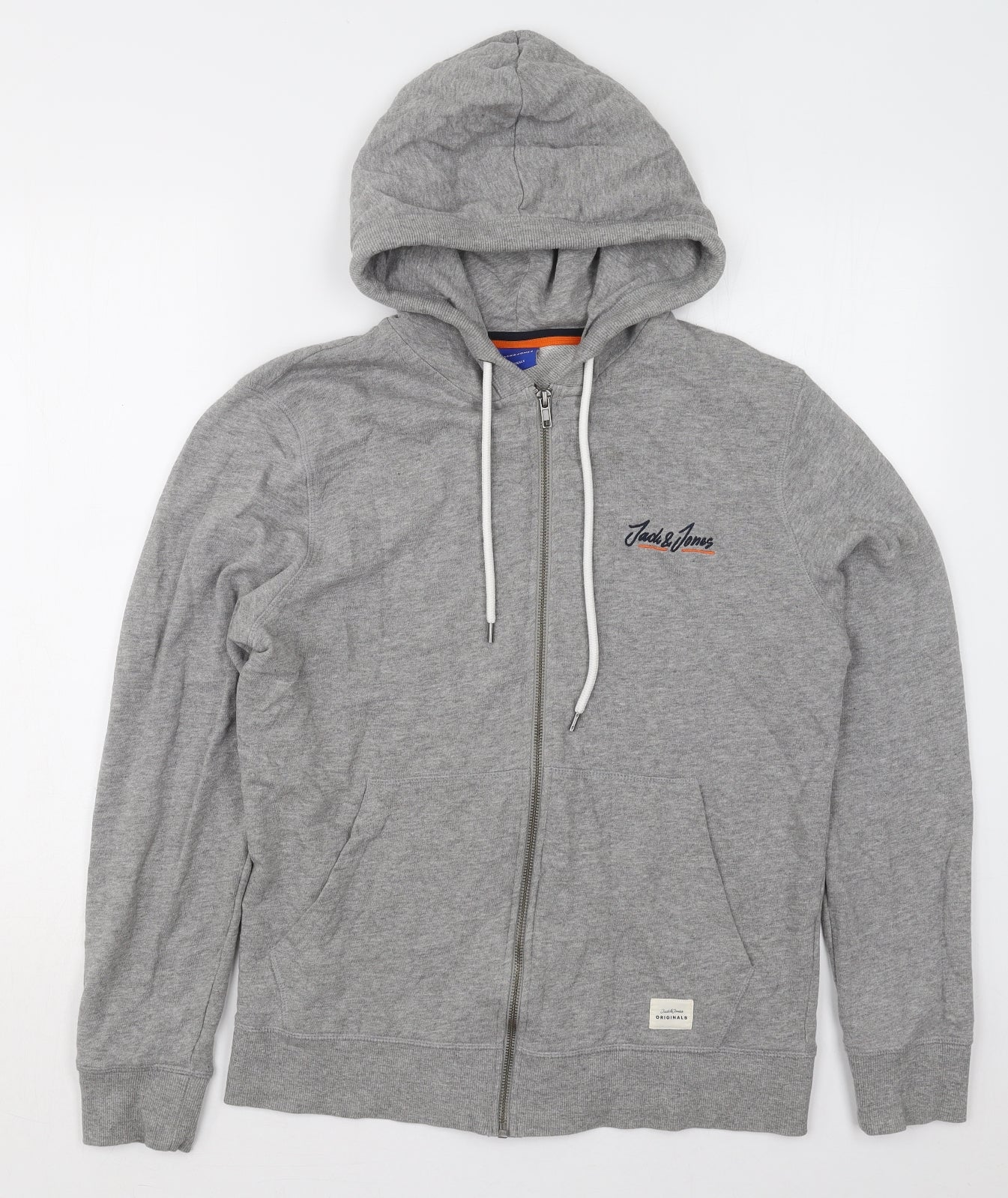 JACK & JONES Mens Grey  Cotton Full Zip Hoodie Size M