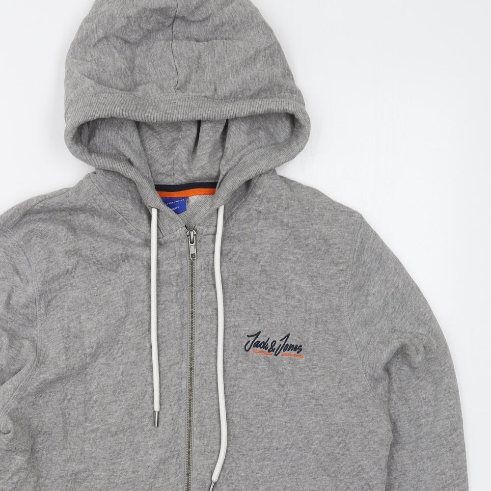 JACK & JONES Mens Grey  Cotton Full Zip Hoodie Size M