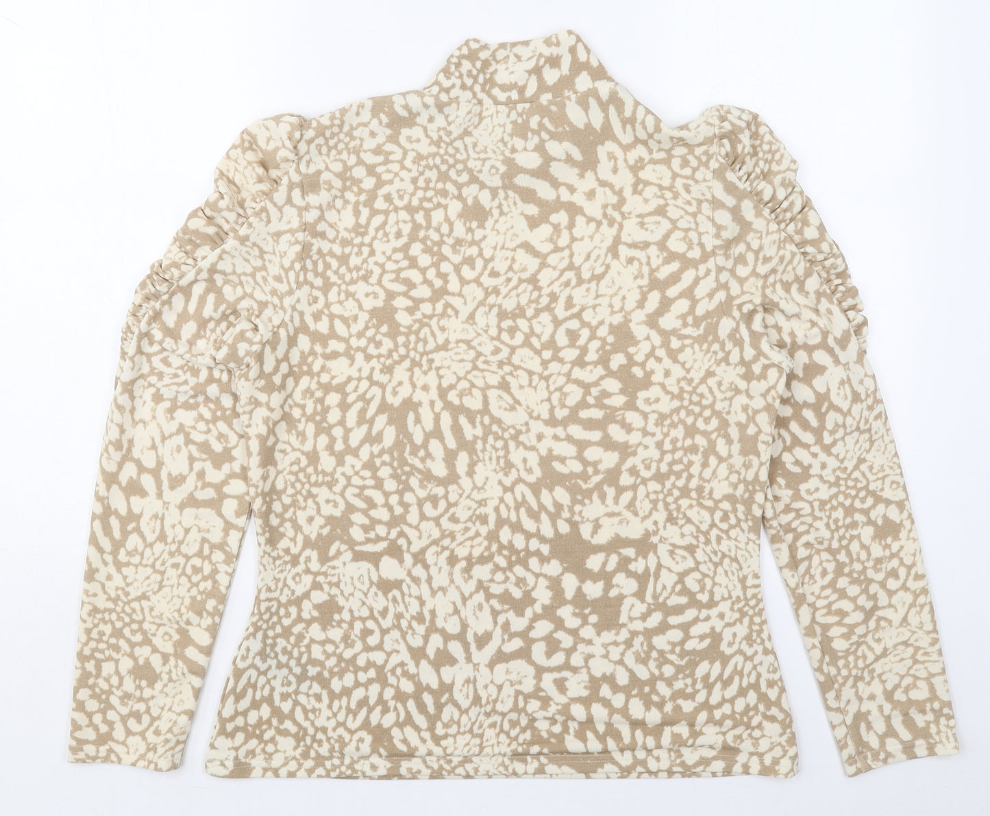 Sonder Studio Womens Beige Animal Print Polyester Basic T-Shirt Size 16 Mock Neck