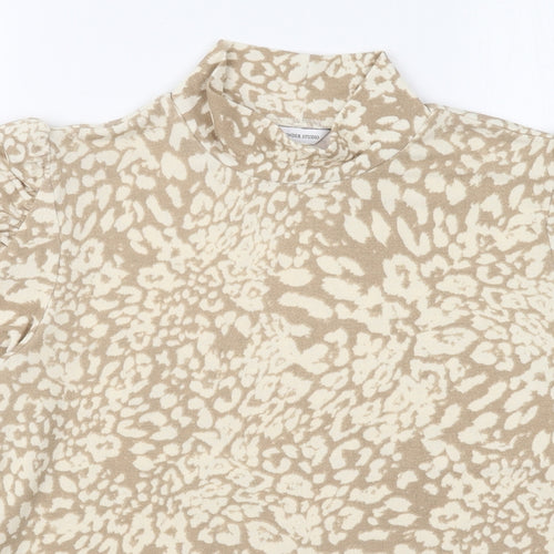 Sonder Studio Womens Beige Animal Print Polyester Basic T-Shirt Size 16 Mock Neck