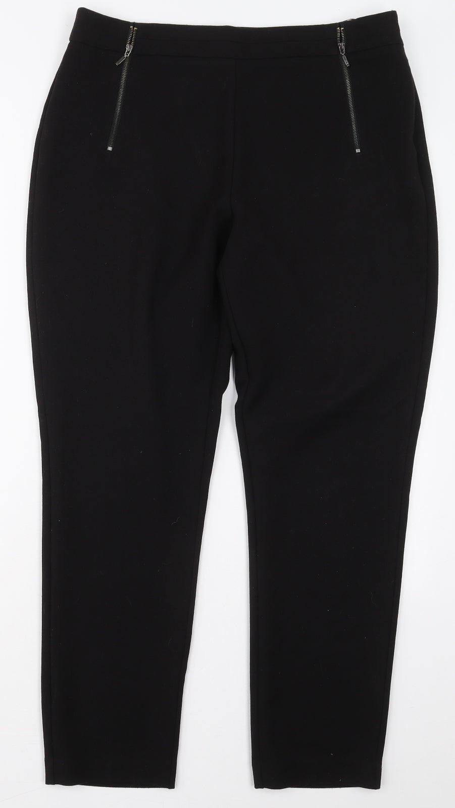 F&F Womens Black  Polyester Trousers  Size 14 L28 in Regular Zip